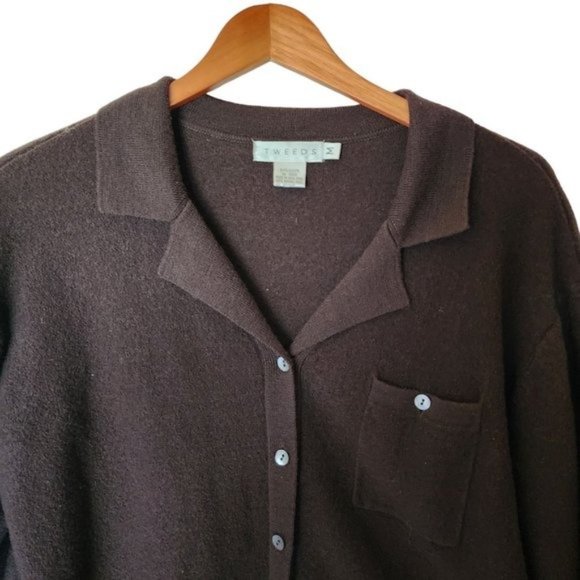 Tweeds Women's Brown 100% Merino Wool Long Sleeve Cardigan Shaket M Medium Jacke - Picture 4 of 16